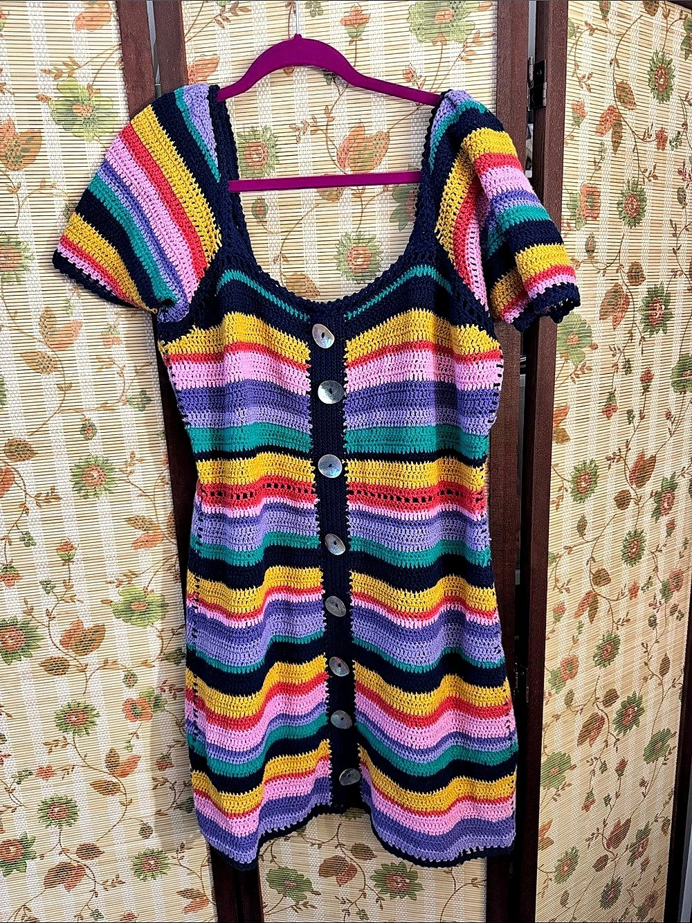 FARM Rio Handmade Striped Crocheted Dress